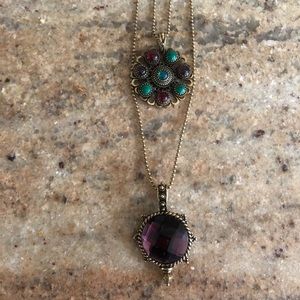 Lucky Brand Layered Necklace with Purple Jewel